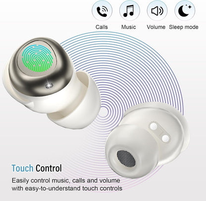 Sleep Earbuds Bluetooth 5.4 Sleep Headphones in Ear, Wireless Earbuds for Design Side Sleeper, 47H Playtime Noise Cancelling Ear Buds, Clear Calls, IPX7 Waterproof Light-Weight Earphones, Bee White