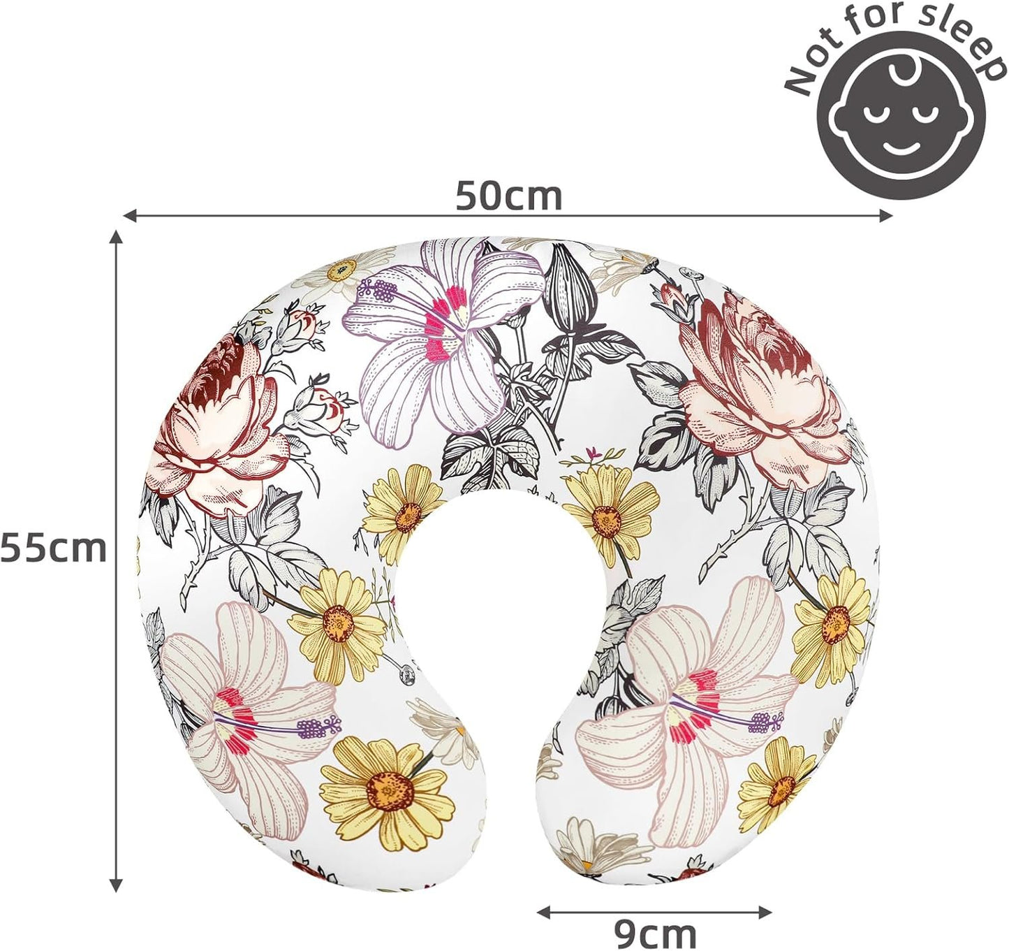 Floral Breastfeeding Pillow for Baby Girls, HNHUAMING Nursing Pillow with Stretchy Nursing Pillow Cover to Breastfeeding, Tummy Time, New Mom Essentials Breast Feeding Pillow