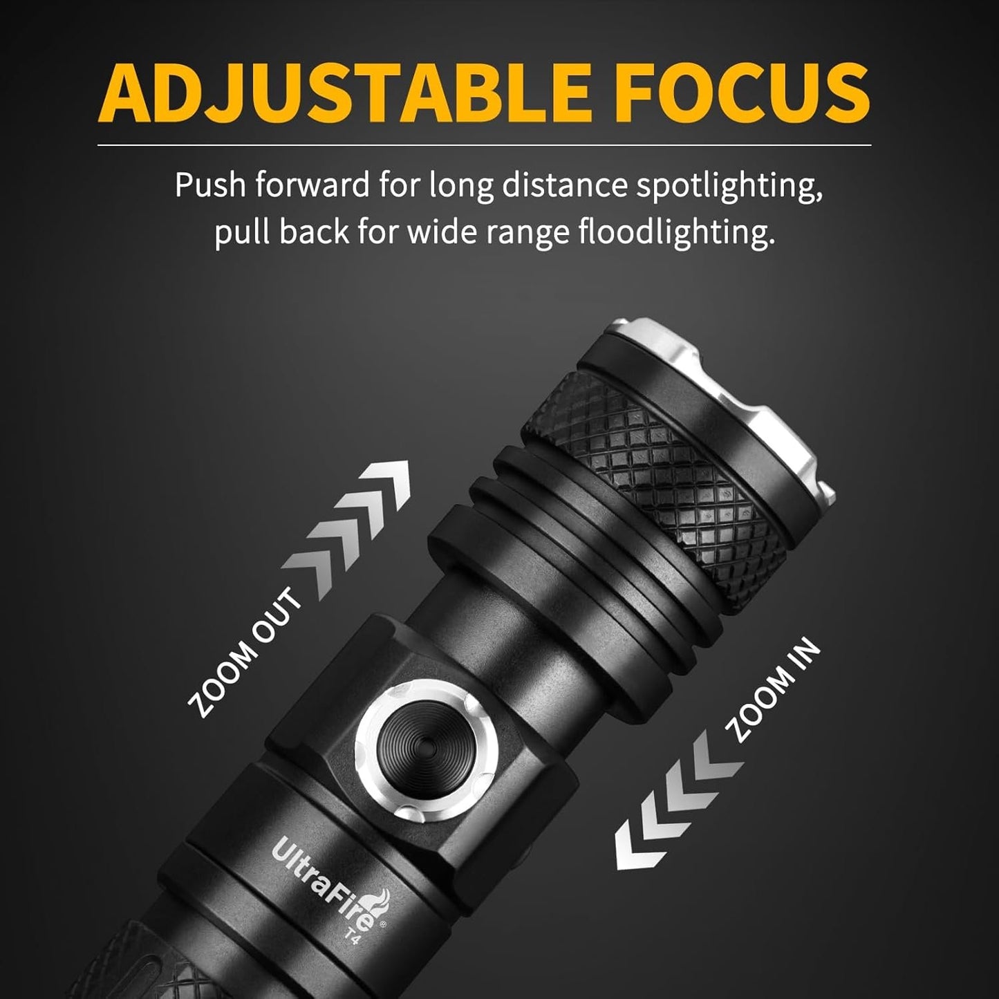 ULTRAFIRE Tactical Flashlight Torch with Holster, 1200 High Lumen Rechargeable LED Flashlight, Zoomable Small EDC Flashlight with Duty Belt Holder Pouch, 6 Modes Bright Flash Light, T4