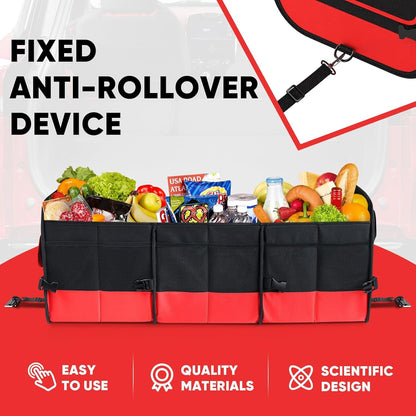 Simniam Large Trunk Organizer for Car, Collapsible Multi Compartment Car Trunk Organizer with 2 Retractable Straps, Suitable for All Kinds of Cars, SUV, Minivan - 4 Compartments Red