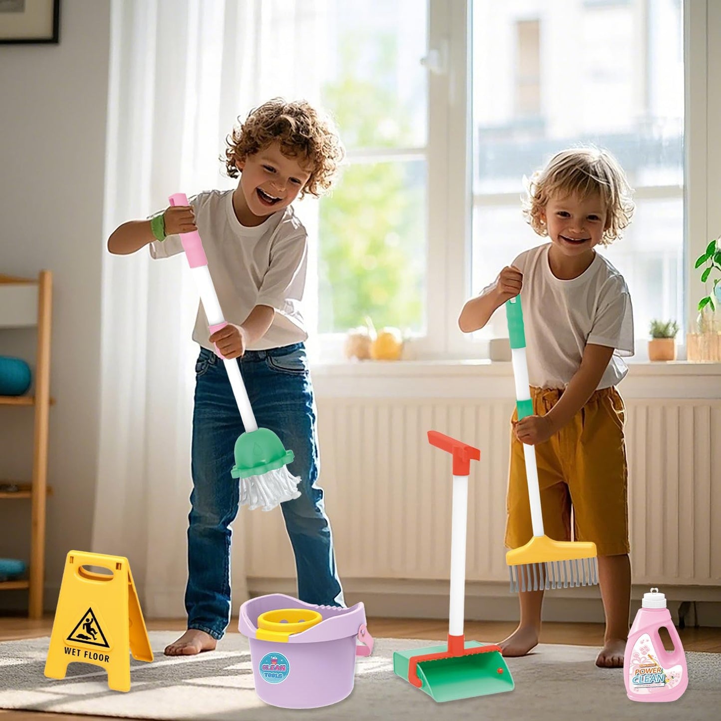 Detachable Kids Cleaning Toy Set - Broom, Mop, Dustpan, Brush, Rag Play, Housekeeping Kit, STEM Really Clean Toys Educational Toddler Pretend Play Toy Gift for Boys Girls-15PCS