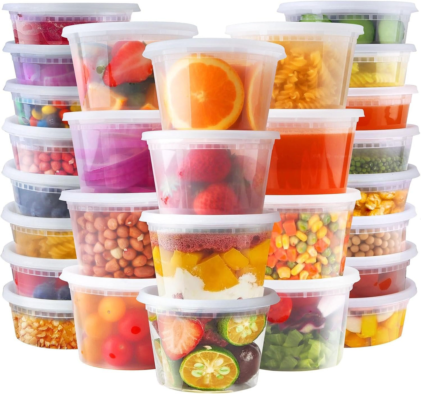 Ezalia Deli Containers with Lids 50 Sets - Pint Plastic Soup Containers 16oz 8oz Clear Food Storage Containers with Lids Leakproof, Reusable Take Out for Restaurant, Microwave/Freezer/Dishwasher Safe