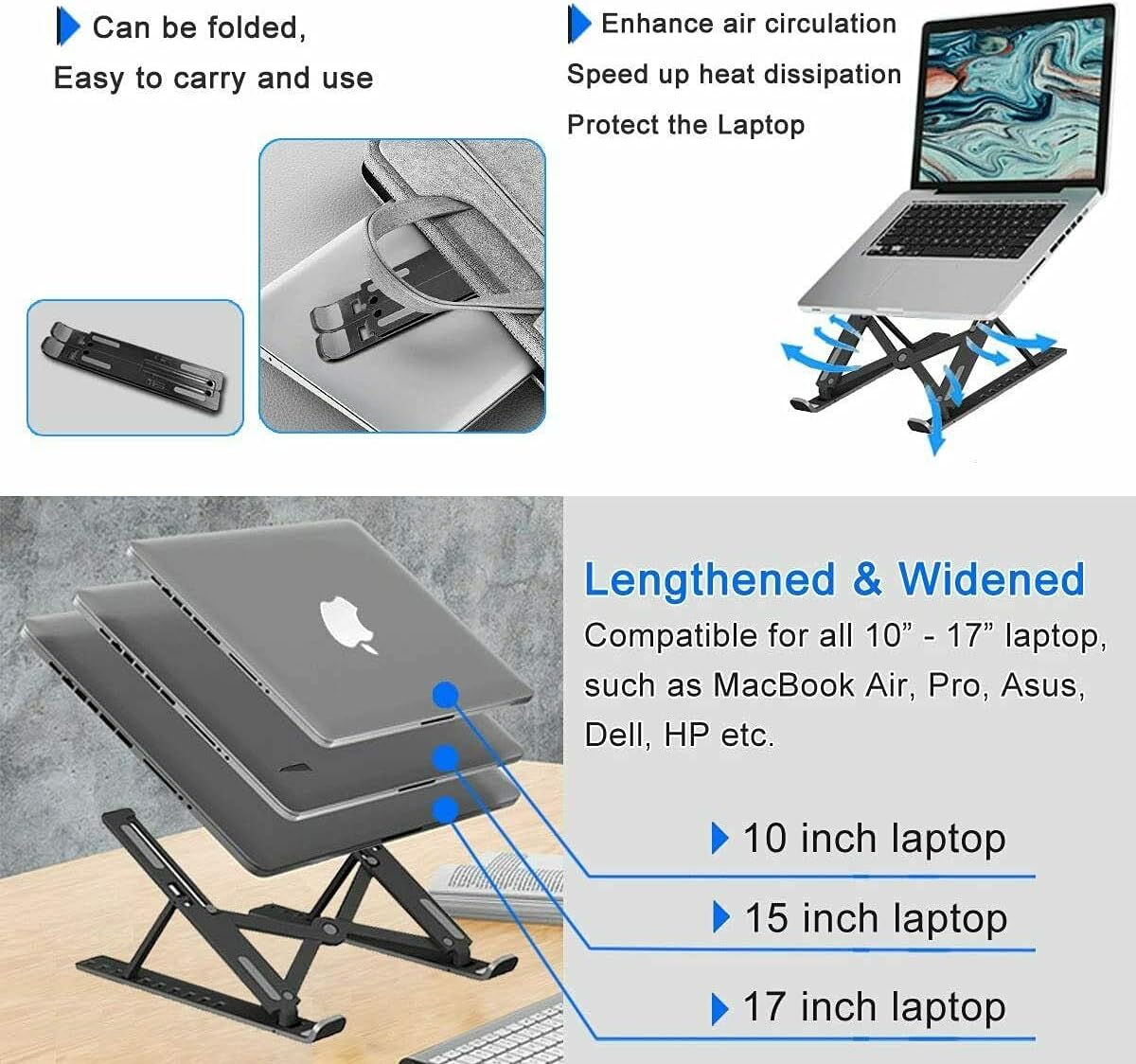 Adjustable Folding Cooling Laptop Stand Notebook Bracket Portable Tablet Holder (Black)
