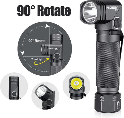 COSMOING 1300 Lumens Rechargeable Magnetic Flashlight, 6 Modes LED 90 Degree Flashlight Twist IP65 Waterproof High Bright EDC Pocket Torch, Tactical Flashlight for Camping, Emergency, Repair, Outdoor