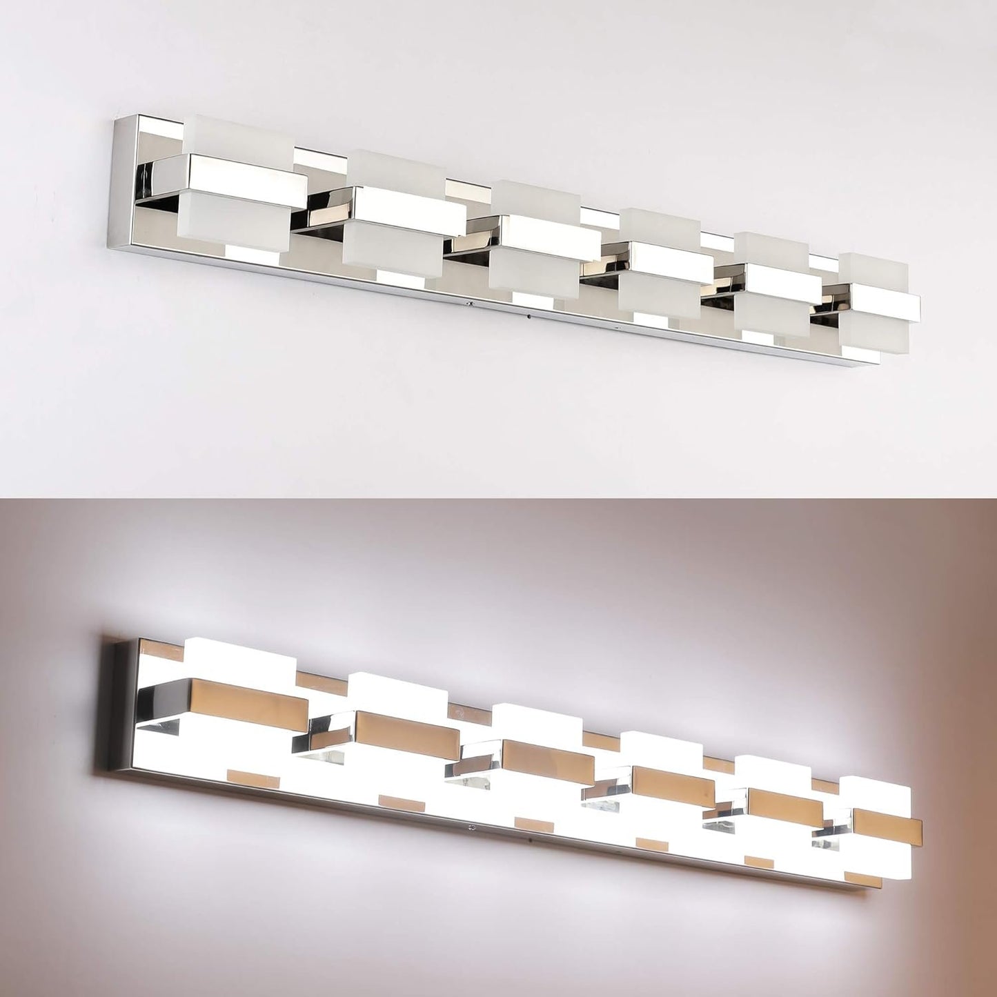 SOLFART 6 Lights Chrome Bathroom Light Fixtures Modern LED Bathroom Light Bathroom Vanity Lights Over Mirror 41 inch White Light Dimmable
