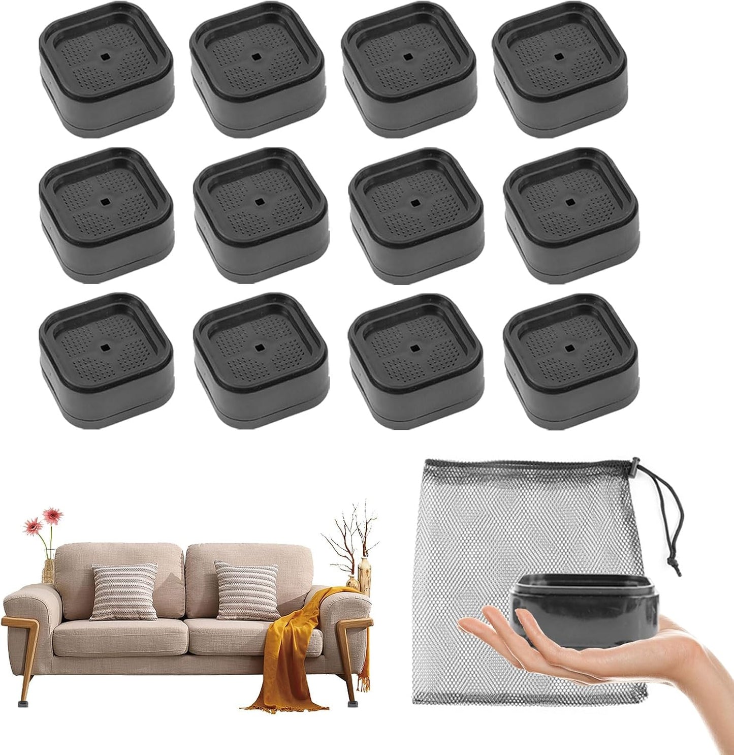 12 Pieces Furniture Riser Feet Furniture Riser Legs Furniture Risers 3.5cm Height Stackable Load Capacity Up to 5000 Lbs Suitable for Sofa, Bed and Table