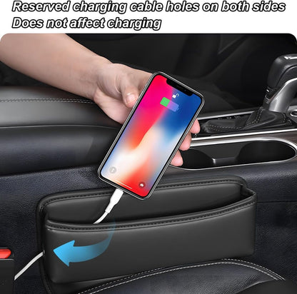 XINLIYA Car Seat Gap Filler Organizer, 2PCS Leather Multifunctional Vehicles Front Seat Storage Box for Keys Phone, Adjustable Automotive Interior Accessories, Universal for SUV, Truck (Black)