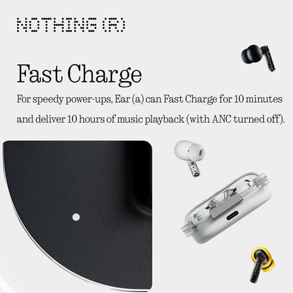 Nothing Ear (a) Wireless Earbuds with ChatGPT Integration, 45dB Hybrid Noise Cancelling Earphones, Hi-Res Audio, Advanced Equaliser, Dual Connect, 42.5H Playtime Wireless Bluetooth Headphones White