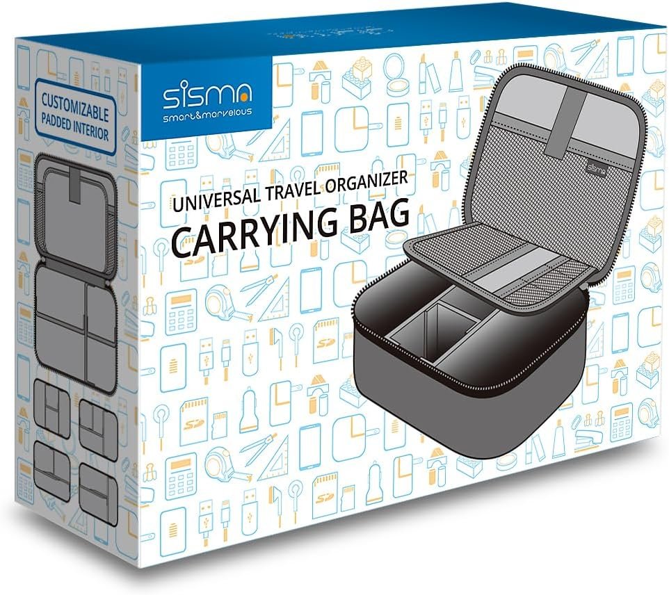 sisma Travel Electronics Organiser Carrying Case for Power Cords Power Bank Earbuds Hard Drives Memory Cards Laptop Adapter Mouse Small Tech Accessories -Grey 1680d Fabrics