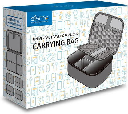 sisma Travel Electronics Organiser Carrying Case for Power Cords Power Bank Earbuds Hard Drives Memory Cards Laptop Adapter Mouse Small Tech Accessories -Grey 1680d Fabrics