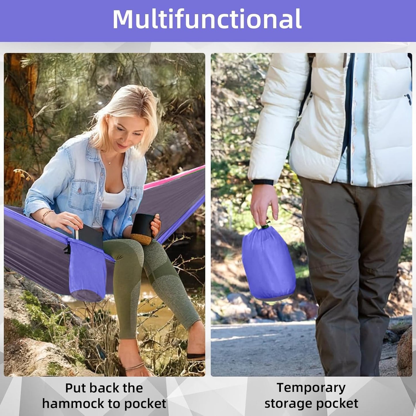 Double Camping Hammock, Two Person Hammocks with 2 Tree Straps(16+2 Loops), Portable Lightweight Hammock with 210T Nylon Parachute for Backpacking, Outdoor, Beach, Travel, Hiking, Gear - Red Gray