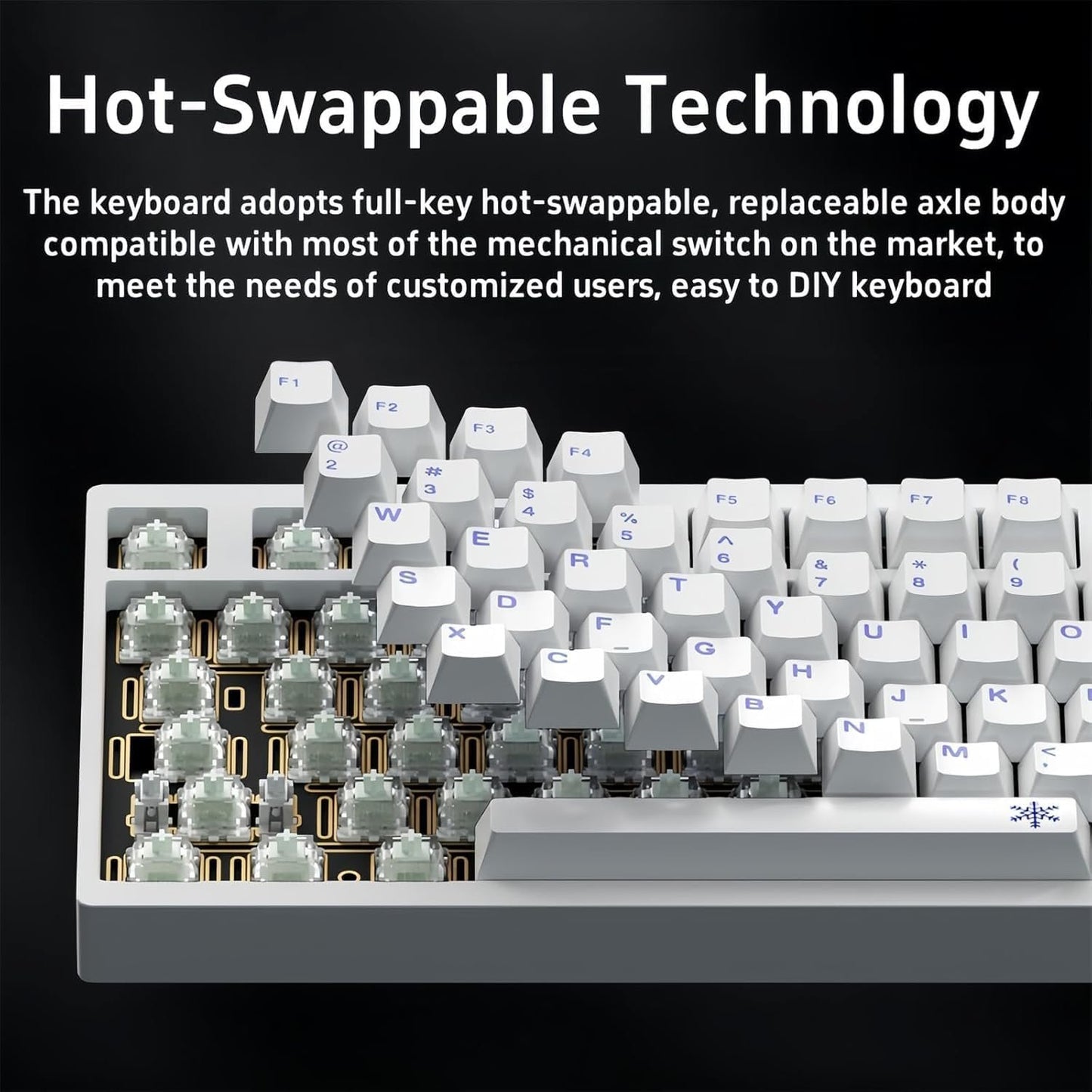 BOYI D75 Quick Release Wireless Aluminum Gaming Keyboard,Tri-Mode Custom Hot Swappable RGB 75% Mechanical Keyboard for Windows/Mac/PC (White)