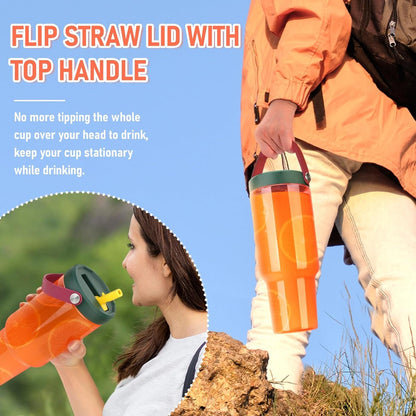 Luxgola 50 oz Tritan Plastic Tumbler with Flip Straw Lid and Top Handle, Reusable Clear Water Bottle with Time Marker, 100% Leak Proof, Fits in Car Cup Holder, BPA-Free Iced Coffee Cup - Rose Red