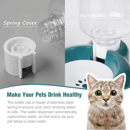 Azwraith Dog Bowl Set, Cat Food and Water with Water Dispenser and Stainless Steel Bowl for Cats and Small Dogs, Dark Green