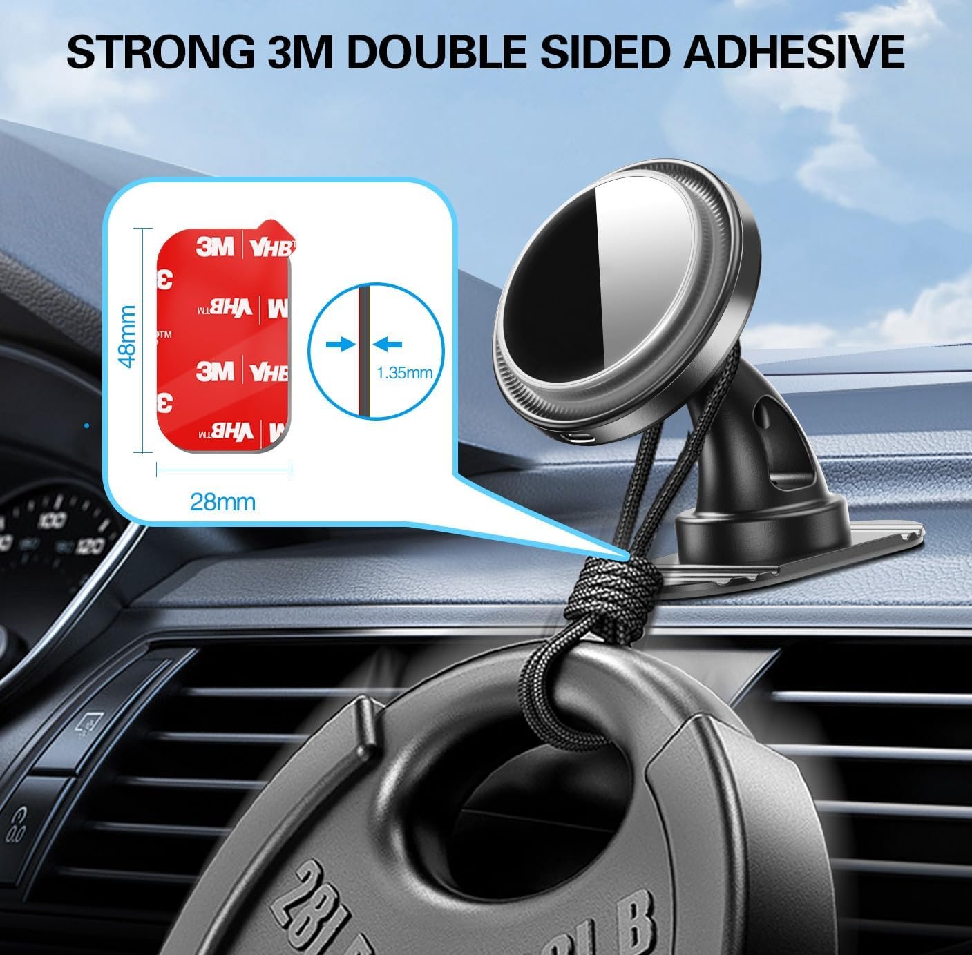 3M Sticky Adhesive Replacement for Magnetic Dashboard Car Mount Holder Base, volport 5 Pack Rectangle Heat Resistance Double Side Tape VHB Sticker Pads for Dash Magnet Phone Mounts & Ring Grip Socket