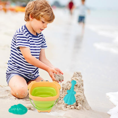 Fbinys Beach Sand Toy, Children's Sand Shovel with Foldable Bucket, Outdoor Interactive Play Set, Digging, Stacking, And Shaping Castles for Kids Aged 3-10 Years Old