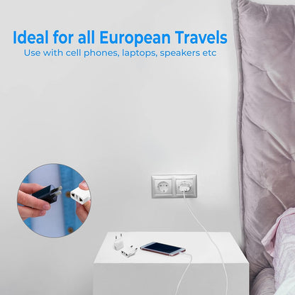 4-Pack European Travel Plug Adapter, Unidapt Canada US to Europe Adapter Type C Outlet Converter America CA USA Italy Spain Germany France EU, Power Plug, White