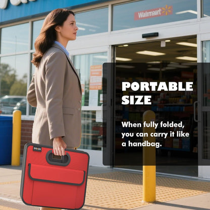 Homeve Trunk Organizer, Car Storage, Reinforced Handles, Collapsible Multi-Compartment Car Organizers, Foldable, Waterproof, 2 Compartments, Suitable for Car Accessories, SUV (Red, Standard)