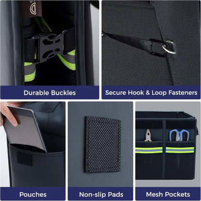 Coverado Car Trunk Organizer - 70L Nappa Leather Trunk Organizer for SUV with Lid, Multi Collapsible Car Storage Organizer Foldable, Multi Compartments with 2 Straps for SUV/Truck
