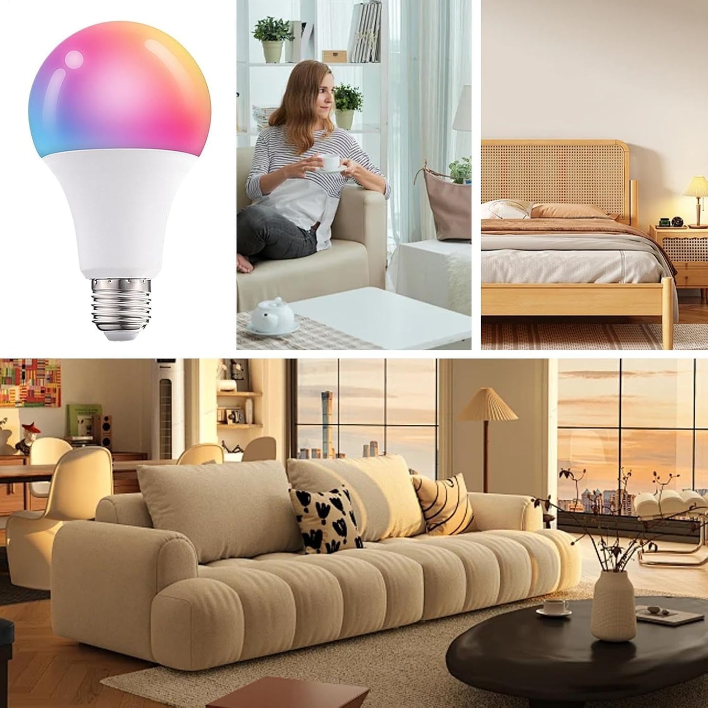 Generico Color Changing Smart Light Bulbs, Wireless LED Bulbs for Living Room and Bedroom, Dimmable RGB WiFi with 16 Million Colors, Music LED Bulb for Custom Lighting Experience