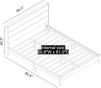Galano Payne Queen Bed Frame with Headboard – White Platform Bed Frame, Wood Slat Support, No Box Spring Needed, Bedframe Queen Size, Base de Lit Queen, Queen Size Bed Frame