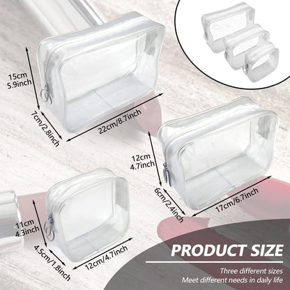 Set of 3 Clear Cosmetic Bags, Double Zipper Sliders Clear Travel Makeup Bags, Water Resistant Toiletry Bags, Portable Clear Pouches, Transparent Travel Pouch Bags (White)