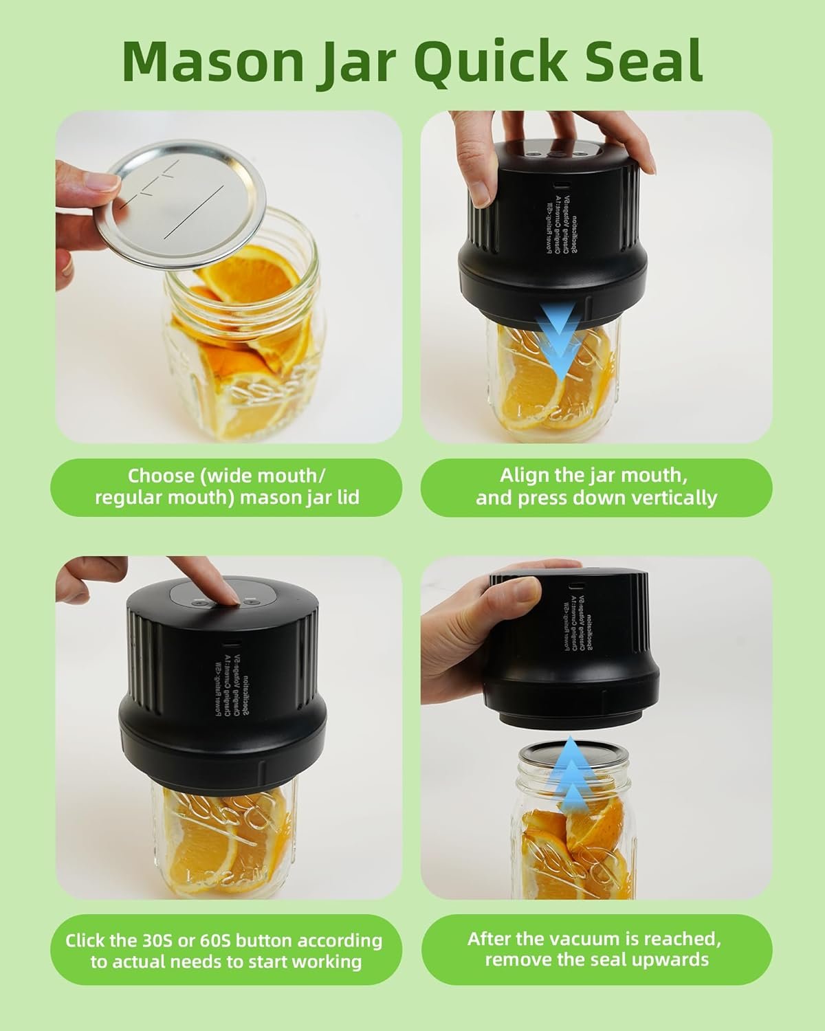 Electric Mason Jar Vacuum Sealer, Cordless 3-in-1 Vacuum Sealer Kit for Wide/Regular Mouth Jars, Wine Bottles & Containers, Food Storage & Fermentation (Black)