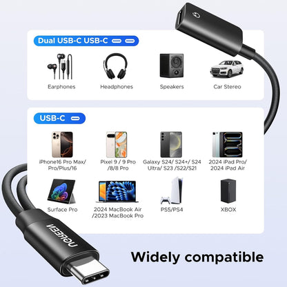 UGREEN Magnetic USB C Splitter 1 in 2 Out Dual USB C Headphone and Charger Type C Audio Adapter with PD 60W Fast Charging Dongle Cable for iPhone 16 Pro Max, Galaxy S25 Ultra, Pixel 9, iPad Pro/Air