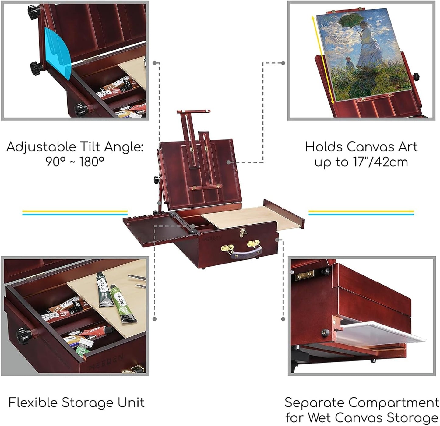 MEEDEN Pochade Box, Tabletop Easel for Painting, Portable Easel for Painting Canvas, French Art Easel for Painting Adult for Outdoor Travel Easel, Walnut