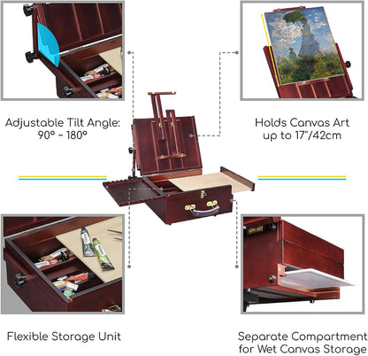 MEEDEN Pochade Box, Tabletop Easel for Painting, Portable Easel for Painting Canvas, French Art Easel for Painting Adult for Outdoor Travel Easel, Walnut