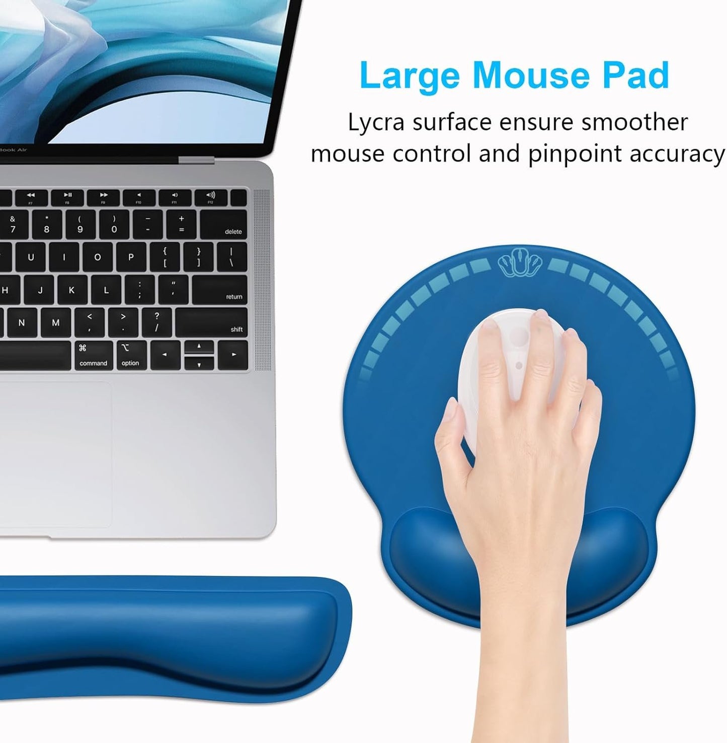 Dapesuom Keyboard Wrist Rest and Mouse Pad with Wrist Support, Memory Foam Cushion for Keyboard and Mouse Set, Ergonomic Desktop Pad Rests with Non Slip Base for Easy Typing & Pain Relief, Dark Blue