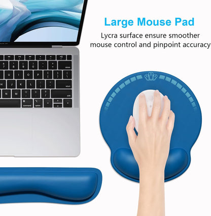 Dapesuom Keyboard Wrist Rest and Mouse Pad with Wrist Support, Memory Foam Cushion for Keyboard and Mouse Set, Ergonomic Desktop Pad Rests with Non Slip Base for Easy Typing & Pain Relief, Dark Blue