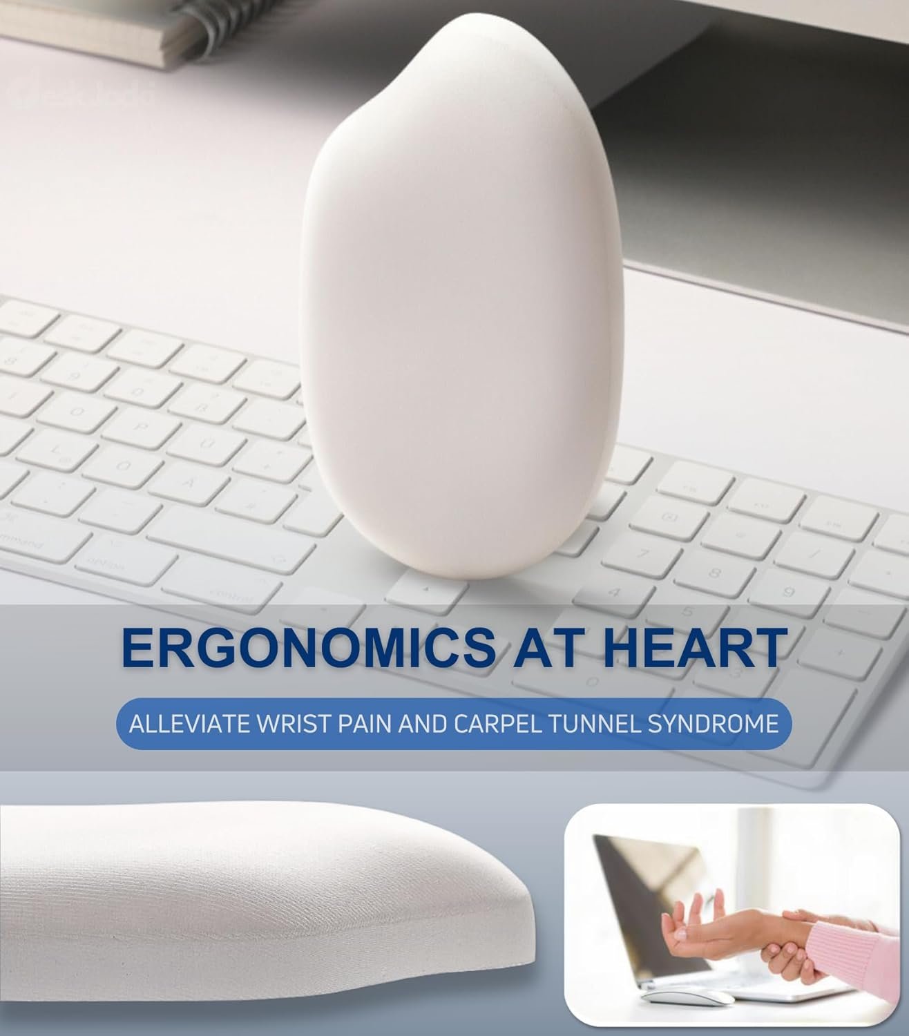 Gel Wrist Rest Combo, Ergonomic Silicone Wrist Support Pads, PU Leather Surface, Non Slip Base, Palm and Hand Soft Cushion for Laptop, Desktop, Office (Black)