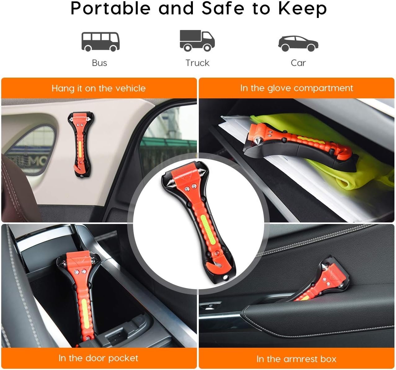 Kriture Escape Tool 4 Pack for Car, Auto Emergency Safety Hammer with Car Window Breaker and Seat Belt Cutter