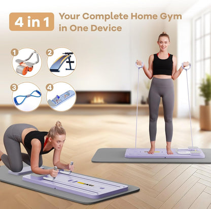 Foldable Pilates Reformer Ab Machine with Automatic Rebound Function for Home Gym - Core & Abdominal Strength Training Equipment with Knee Pad - Ab Core Trainer, Push-Up Board