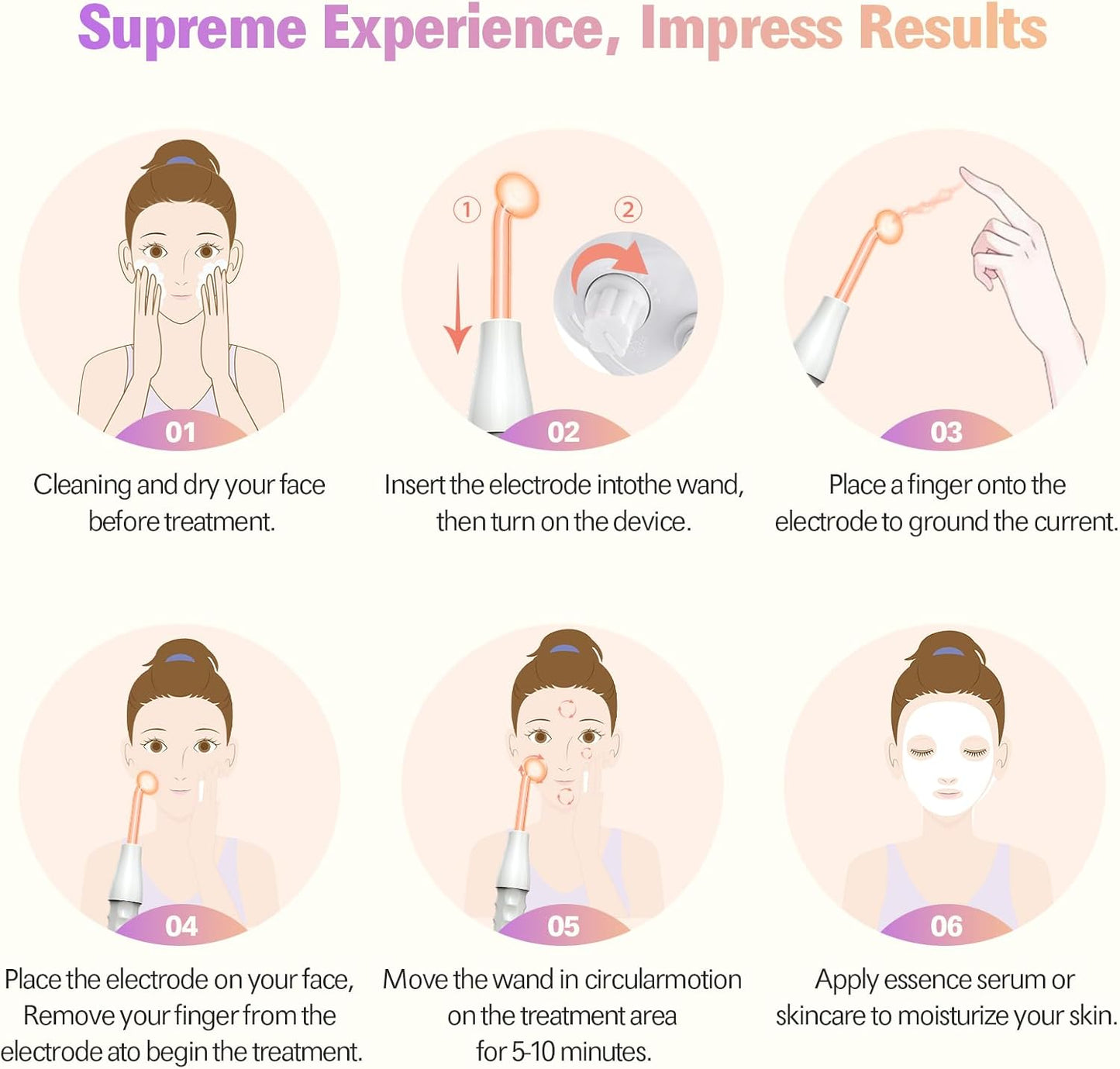 High Frequency Face Machine, 6 Pieces, Neon Gas Sticks and Argon Gas Sticks, Beauty Device for Skin Care, Acne Treatment, Skin Tightening, Wrinkle Reduction, Facial Cleanser