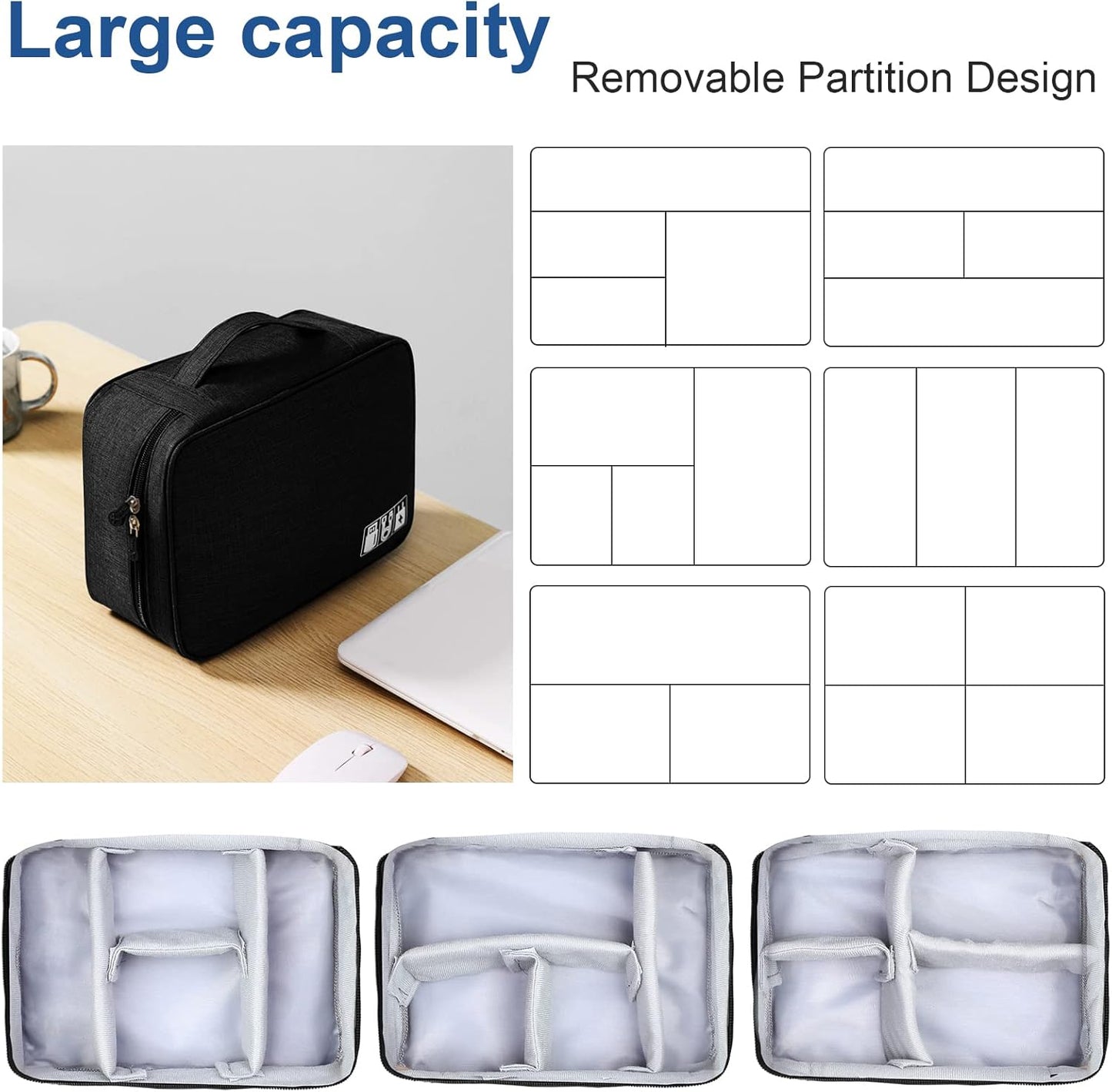 AiQInu Cable Organizer Travel Bag Organizer Cable Organizer Water Resistant Portable Cable Organizer for Charger, USB Stick, Headset, Power Bank, Hard Disk, SD Card