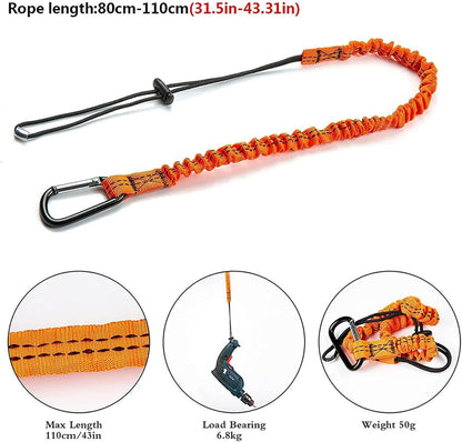 Tool Lanyard, Safety Tool Lanyard with Carabiner Clip, Shock Absorbing Retractable Safety Lanyard Bungee Chord, Retractable Tool Lanyard, Fall Protection Lanyard - 2 Set, 24in/60cm