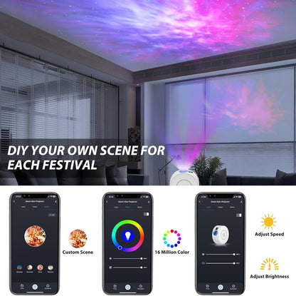 NUFECARG Smart Star Projector Galaxy Light, LED Starry Sky Night Light Control by WiFi App and Voice, Compatible with Alexa & Google Home, Adjustable Cloud Stars, Brightness and Time (White)