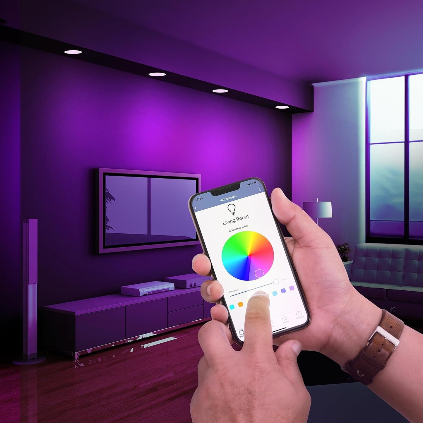 Feit Electric 4 Inch Smart Recessed Lights, Color Changing and Tunable White, 2.4GHz WiFi Retrofit LED Downlight E26 Base, Dimmable, 4 Pack, LEDR4/RGBW/AG/4