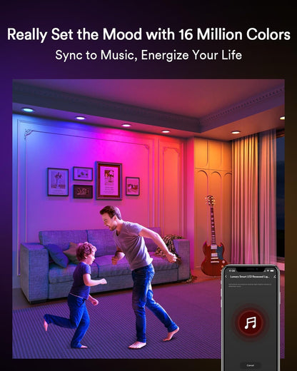 Lumary 6 Inch Smart WiFi Recessed Lighting, RGBWW Canless LED Wafer Downlight, 13W 1000Lm Color Changing, Ultra-Thin w/Anti-Glare Baffle, Compatible with Alexa/Google/Remote-Included, 4PCS