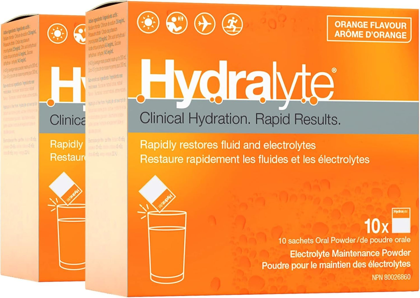 Hydralyte Orange Flavoured Electrolyte Packets, Hydration Powder Sweetened with Sucralose, 20 Servings
