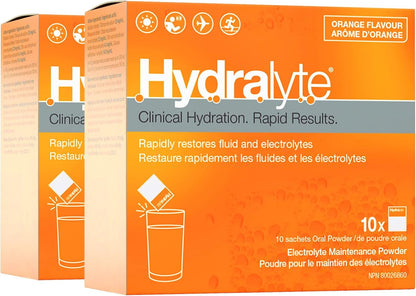 Hydralyte Orange Flavoured Electrolyte Packets, Hydration Powder Sweetened with Sucralose, 20 Servings