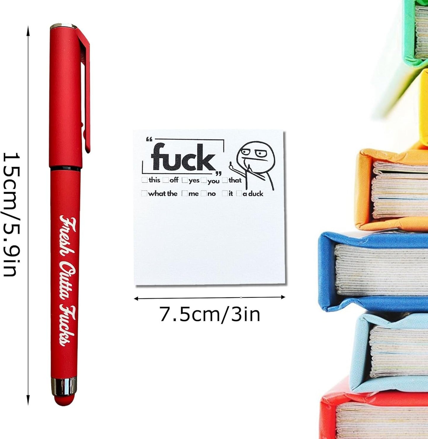 Gag Gifts Pad and Pen, Small Notepad and Pen Set, Fuck Note Pads Ballpoint Pens, Fucks to Give Office Supplies, Desk Accessories for Friends Coworkers Funny Christmas Gifts for Men Women (Black+Red)