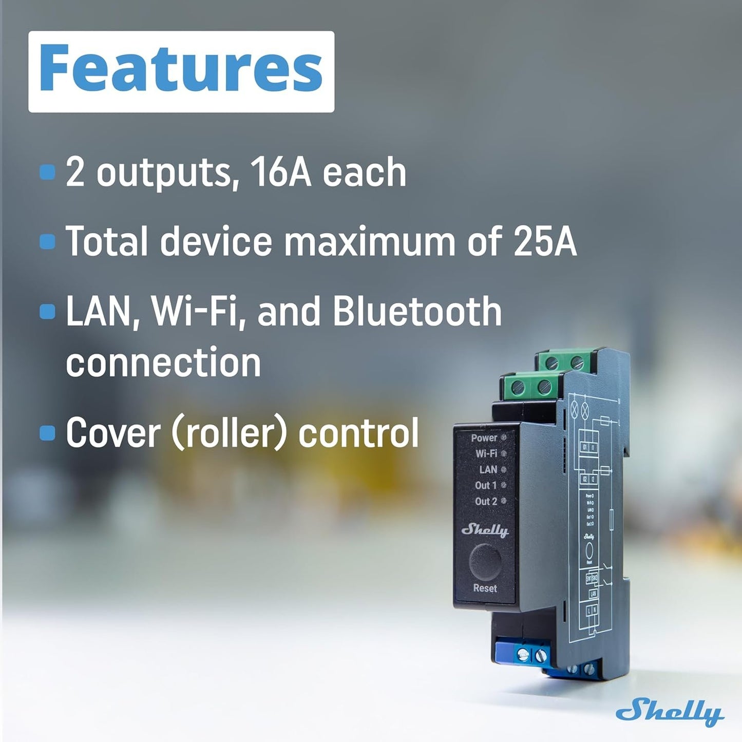 Shelly Pro 2PM | WiFi, LAN & Bluetooth 2-Channel Smart Relay Switch with Power Measurement | Home & Building Automation | Compatible with Alexa & Google Home | iOS Android App | Remote Device Control