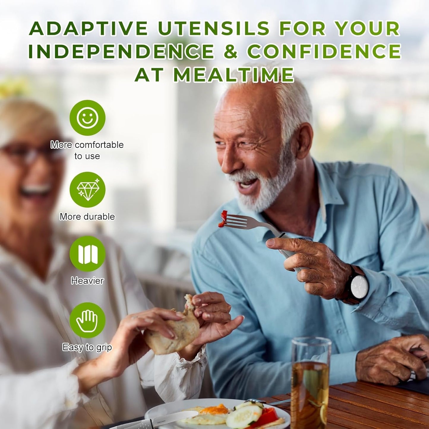 4-Piece Adaptive Utensils Set for Parkinson’s & Hand Tremors – 42° Angled, 2.5 oz Weighted Silverware – Easy-Grip Utensils for Seniors & Arthritis (Fork, Knife, Spoon)