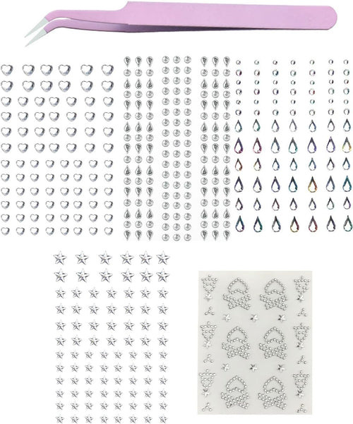 Zeayebsr 5 Pieces Rhinestone Stickers Glitter Make Up, Rhinestone Stickers Glitter Face Stickers with Tweezers for Festival DIY Nail Art Face Decoration Party Accessories (Multiple Shapes)