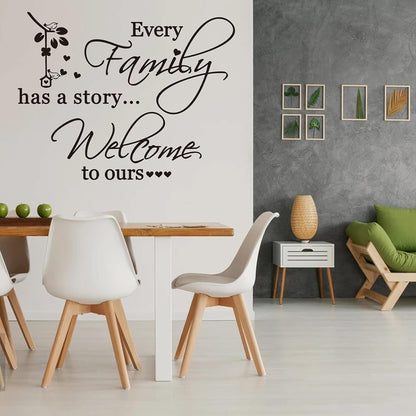 Family Wall Decor, Every Family Has a Story Welcome to Ours Quote Wall Stickers Home Decor Wallpaper, Removable Vinyl Wall Decal Art Mural for Living Room Bedroom