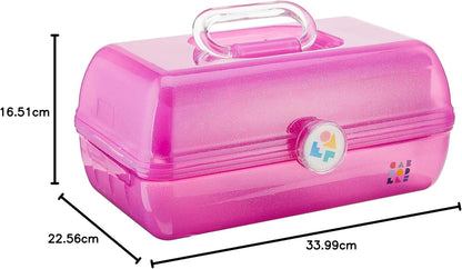 Caboodles On-The-Go Girl Makeup Box, Hot Pink Sparkle, Hard Plastic Makeup Organizer Box, Built-In Mirror, Secure Latch for Safe Travel, Spacious Storage for Large Items