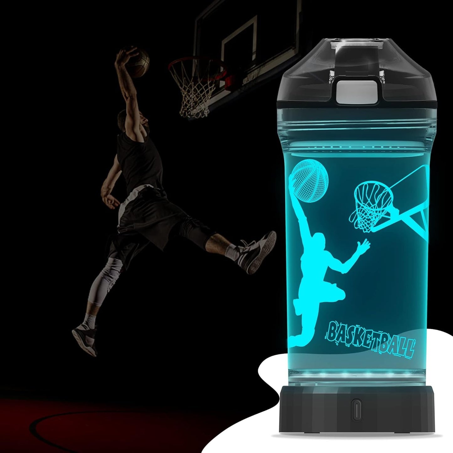 Basketball Gifts, Light Up Kids LED Water Bottle with 3D Basketball Design- 14 OZ Tritan BPA Free - Cool Drinking Cups Gift for School Kids Teenage Boy Girl Child Christmas Holiday